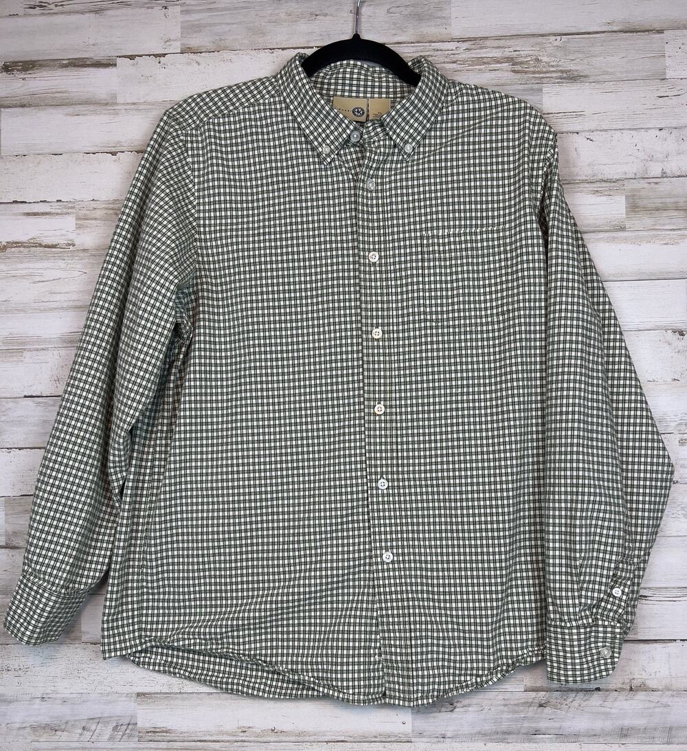 J. Khaki Men’s Green Checked 100% Cotton Long Sleeve Casual Shirt Size XL